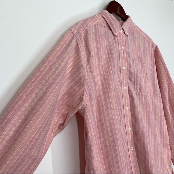 L.L. Bean Pink Blue Striped Long Sleeve Button Down Shirt Semi Casual Size Large - Picture 3 of 16